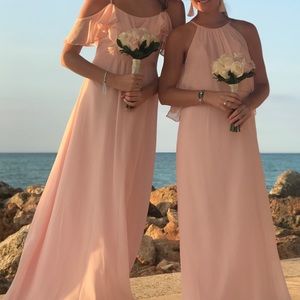 Cold-Shoulder Crinkle Chiffon Bridesmaid Dress